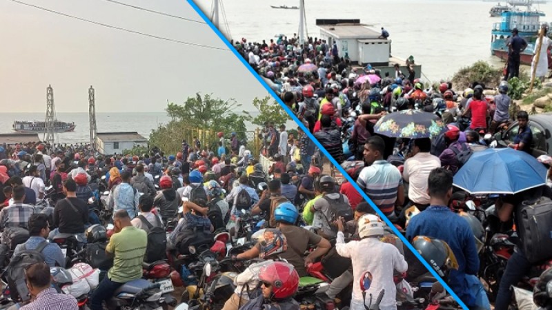 ঈদযাত্রায় শিমুলিয়ায় মোটরসাইকেলের ঢল