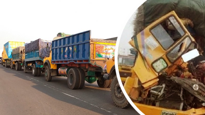 বঙ্গবন্ধু সেতুতে বাস-ট্রাক্টর সংঘর্ষে আগুন লেগে নিহত ২, তীব্র যানজট